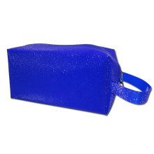 ARTGIMEN Summer Blue Paillette Sparkle High Capacity Jelly Shells Cosmetic Bag Shiny Glitter Wristlets Travel Makeup Make Up Bag